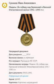 Медаль "За победу над Германией в Великой отечественной войне 1941-1945 гг."