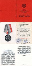 Медаль "ВЕТЕРАН ТРУДА"