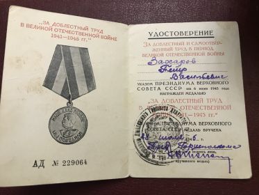 За доблестный труд в Великой Отечественной войне 194-1945 гг,