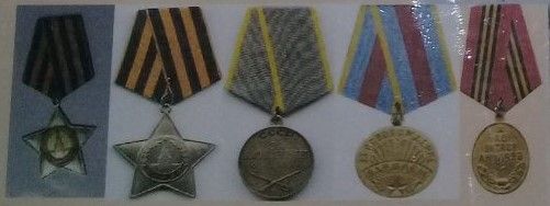 Медаль "За отвагу", орден славы II ст, III ст, Орден Отеч.Войны IIст, Медаль "За освобождение Варшавы, "За взятие Берлина", "За победу над Германией
