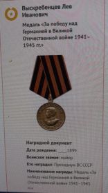 Медаль за победу над Германией в ВОВ 1941-1945