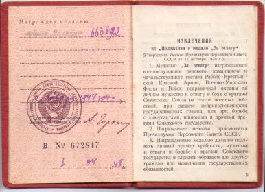 медаль за Отвагу, орден Отечественной войны 1-й степени, медаль За Победу над Германией в ВОВ, грамота Верховного Главнокомандующего
