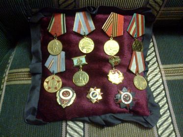 Медаль «За боевые заслуги», Орден Красной Звезды, и ещё много медалей. К сожалению, некоторые из них потеряны.