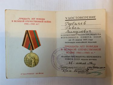 Юбилейная медаль «Тридцать лет победы в Великой Отечественной войне 1941-1945 гг.»
