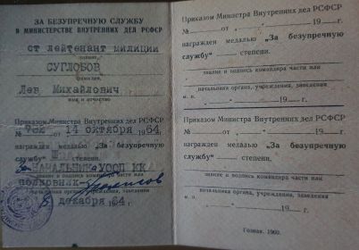 медаль "За безупречную службу" III степени