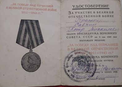 медаль "За победу над Германией в Великую Отечественную Войну 1941-1945гг."