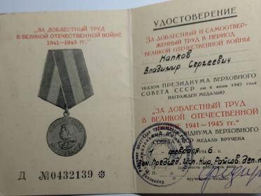 Медаль за Доблестный Труд в Великой Отечественной Войне 1941 - 1945 г. г.