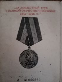Медаль "ЗА ДОБЛЕСТНЫЙ ТРУД В ВЕЛИКОЙ ОТЕЧЕСТВЕННОЙ ВОЙНЕ 1941-1945 гг."
