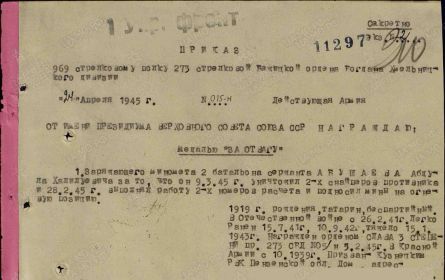 Награжден орденом славы 3 степени , медалью за отвагу