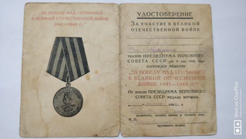 ЗА ПОБЕДУ НАД ГЕРМАНИЕЙ В ВЕЛИКОЙ ОТЕЧЕСТВЕННОЙ ВОЙНЕ 1941-1945 ГГ