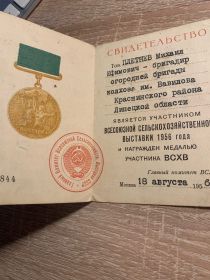 Медаль участника ВСХВ-утеряна