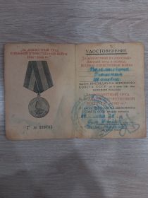 ЗА ДОБЛЕСТНЫЙ ТРУД В ВЕЛИКОЙ ОТЕЧЕСТВЕННОЙ ВОЙНЕ