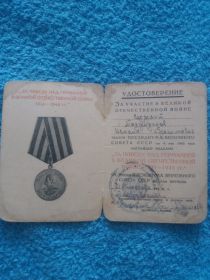 Медаль "За победу над Германией в Великой Отечественной Войне 1941-1945 г.г.", вручена 21.03.1946