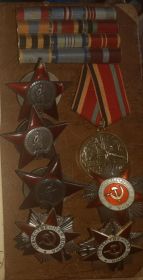 Медаль «За взятие Будапешта» Медаль «За оборону Кавказа» (2) Орден Красной Звезды (2) Орден Отечественной войны II степени (2) Медаль «За победу над Германией в Великой Отечественной войне.