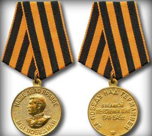 Медаль «ЗА ОТВАГУ», Медаль «За победу над Германией в Великой Отечественной войне 1941–1945 гг.», Медаль «За взятие Берлина»