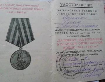 Медаль "За победу над Германией в Великой отечественной войне 1941-1945 гг."