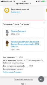 Медаль за отвагу , медаль за победу над Германией ( посмертно)