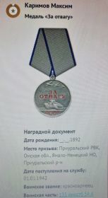 Медаль «За отвагу», Медаль «За оборону Сталинграда», Медаль «За победу над Германией» , Медаль "За взятие Берлина"