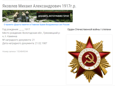 Орден Отечественной войны I степени, 1987 год
