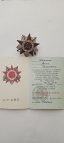 Медали-,,За боевые заслуги" ,,За победу над Германией" ,,30-лет Советской Армии и Флота" . ,,Орден отечественной войны" ll степени