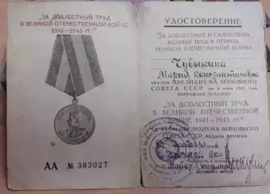 Медаль за доблестный труд в Великой отечественной войне 1941-1945