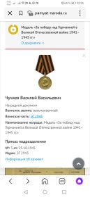 медаль "За победу над Германией в Великой Отечественной войне 1941 - 1945 гг."