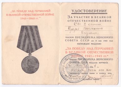 медаль "За победу над Германией в Великой Отечественной войне 1941-1945 гг.