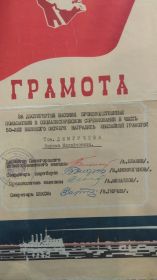 Грамота за достигнутые высокие производственные показатели