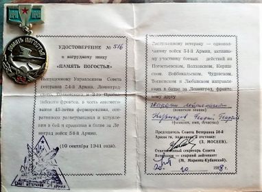 Нагрудный знак "Память Погостья"  54 - я Армия 1941 - 1945 г.г.