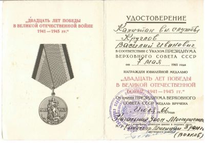 Юбилейная медаль "Двадцать лет победы в Великой Отечественной Войне 1941-1945 гг."