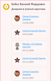 орден "Красного Знамени"; орден"Красная Звезда"; медаль"За боевые заслуги; орден "Красного Знамени"
