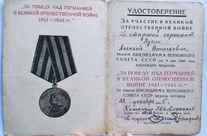 Медаль "За победу над Германией в ВОВ 1941-195гг"