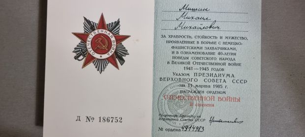 Орден Отечественной войны 11 степени, Медаль "За победу над Германией в Великой Отечественной войне 1941-1945 г.г."