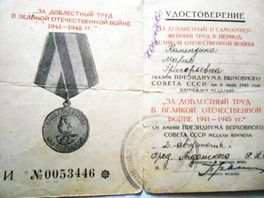 Медаль «За доблестный труд в Великой Отечественной войне 1941—1945 гг.»