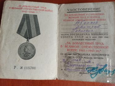 “За доблестный труд в ВОВ 1941-1945 гг.”