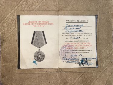 Юбилейная медаль «Двадцать лет победы в Великой Отечественной Войне 1941-1945 гг.»