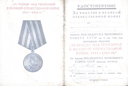 Медалью «За победу над Германией»