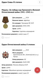 Орден Славы 3 степени ; Орден Отечественной войны 2 степени; Медаль « За победу над Германией в Великой Отечественной Войне 1941-1945гг.»