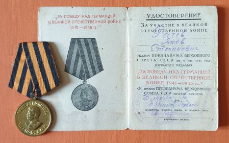 Медаль «За победу над Германией в Великой Отечественной войне 1941–1945 гг.»;