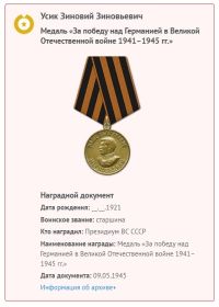 Медаль за Победу над Германией в Великой Отечественной войне 1941-1945гг.