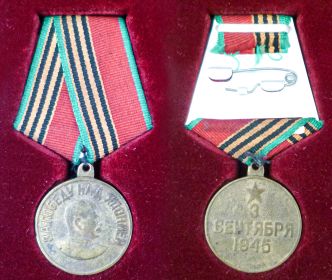 Медаль «За победу над Японией», Орден Отечественной войны II степени, почетные медали к юбилеям Победы в ВОВ.