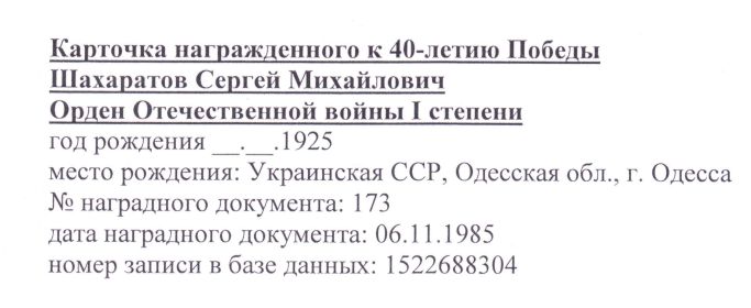 Карточка награждения