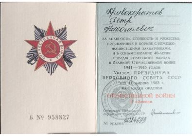Орден Отечественной Войны II степени (№585628) 09.06.1945 г.