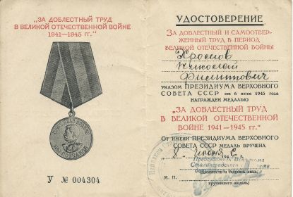 За доблестный труд в Великой Отечественной войне 1941-1945 гг