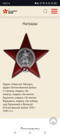 Орден Красной звёзды. Орден Отечественной войны ll степени. Медаль "За отвагу". Медаль "За взятие Берлина". Медаль "За взятие Варшавы". Медаль "За победу над Германией 1941-1945г".