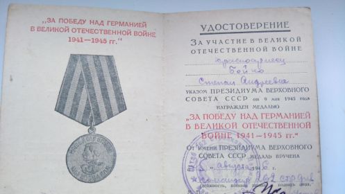 Медаль "За победу над Германией в Великой отечественной войне 1941-1945"