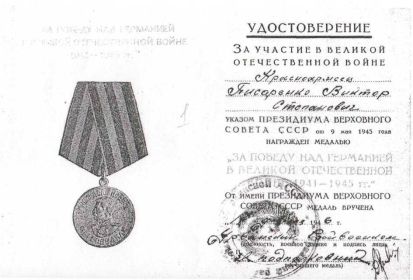 Медаль  «За Победу над Германией в ВОВ в 1941-1945 гг.»