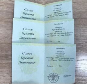 3 медали "За отвагу",орден "Красной звезды ",Орден Славы 3-й степени