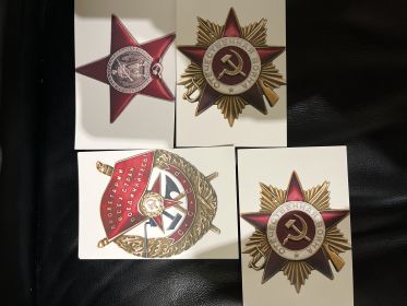 Орден отечественной войны 1 степени от 30.05.2944г орден Красного Знамени от 05.11.1943г ,Орден Отечественной войны 1 степени от 20.02.1945г , Орден Красной Звезды от 07.08.1943г