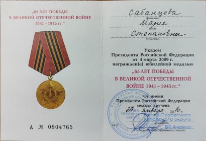 Юбилейная медаль «65 лет Победы в Великой Отечественной войне 1941—1945 гг.»